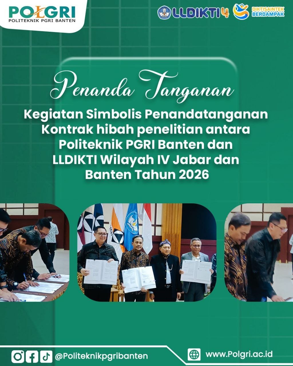 Politeknik PGRI Banten dan LLDIKTI Wilayah IV Teken Kontrak Hibah Penelitian 2026